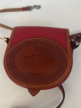 Dooney & Bourke Red Leather Crossbody with Brown Logo Patch